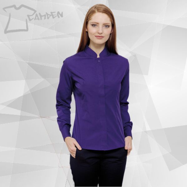 Women's mandarin collar shirt long-sleeved (tailored fit) Thumbnail