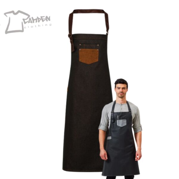 Division waxed-look denim bib apron with faux leather Thumbnail