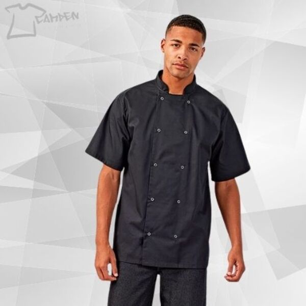 Studded front short sleeve chef's jacket Thumbnail