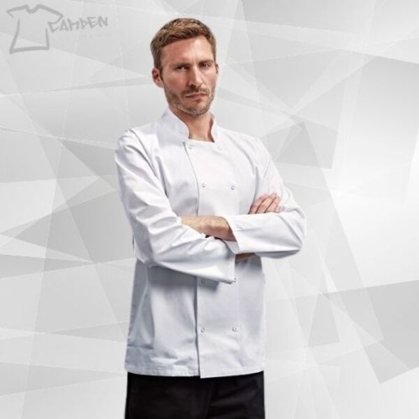 Studded front long sleeve chef's jacket Thumbnail