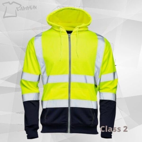 Hi Vis 2 Tone Hooded Zipped Sweatshirt-Yellow/Navy Thumbnail