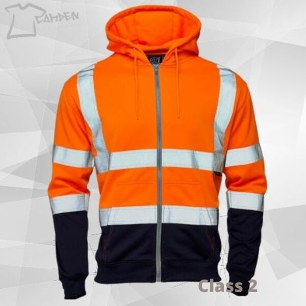 Hi Vis 2 Tone Hooded Zipped Sweatshirt-Orange/Navy Thumbnail