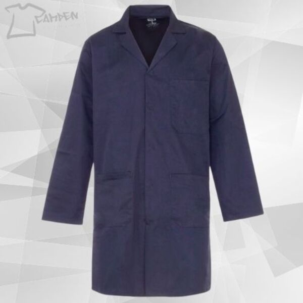 245gsm poly cotton c/cuff lab coat navy blue with pockets Thumbnail