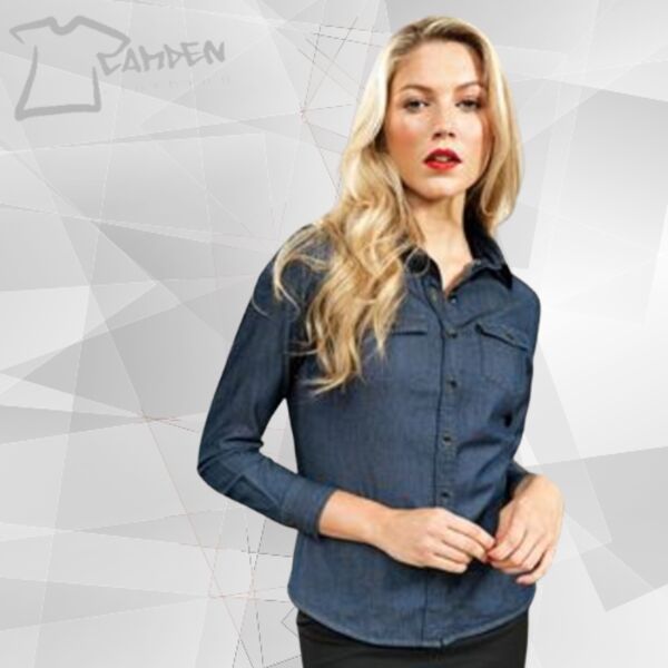Women's jeans stitch denim shirt Thumbnail