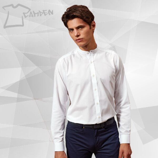 Banded collar grandad long sleeve shirt Thumbnail