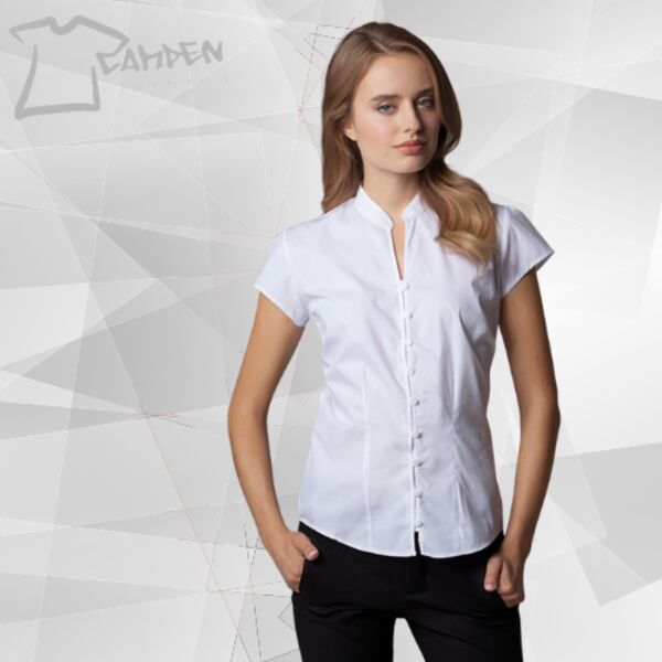 Women's continental blouse mandarin collar cap sleeve (tailored fit) Thumbnail