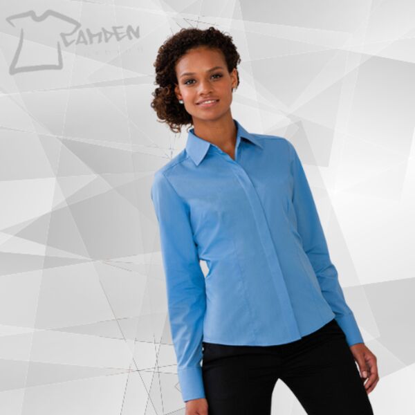 Women's long sleeve polycotton easycare fitted poplin shirt Thumbnail