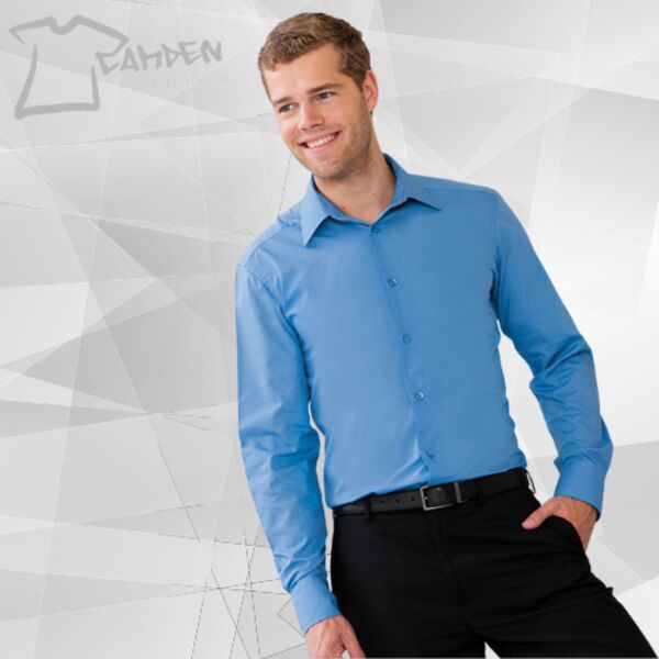 Long sleeve polycotton easycare fitted poplin shirt Thumbnail